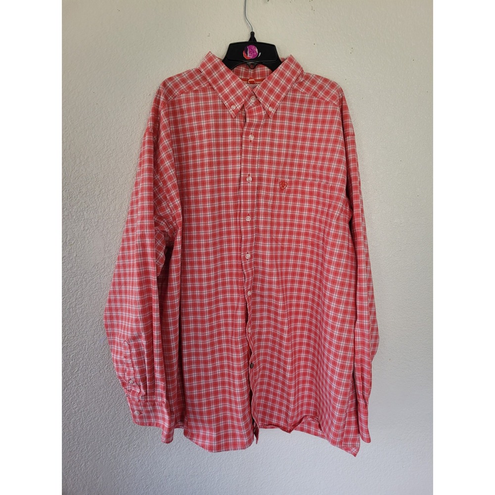 Ariat Pro Series Mens XXL Red Plaid Long Sleeve Stretch Button Down Shirt #2